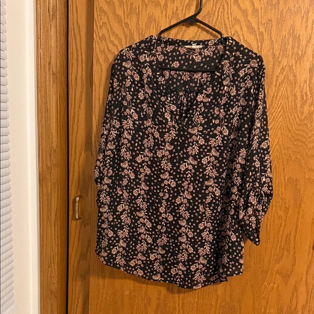 Maurices Black and Pink Floral Blouse